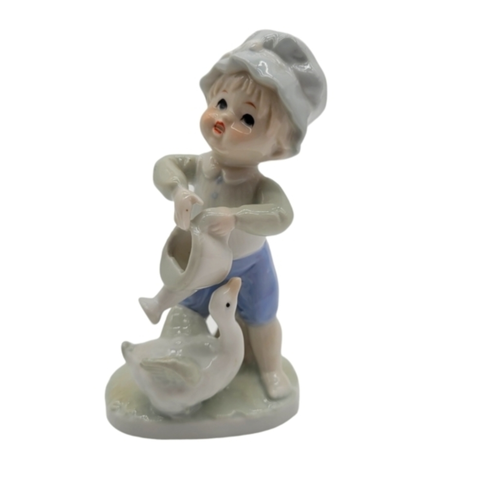 Vintage Porcelain Boy With‎ Goose and Watering Can Figurine